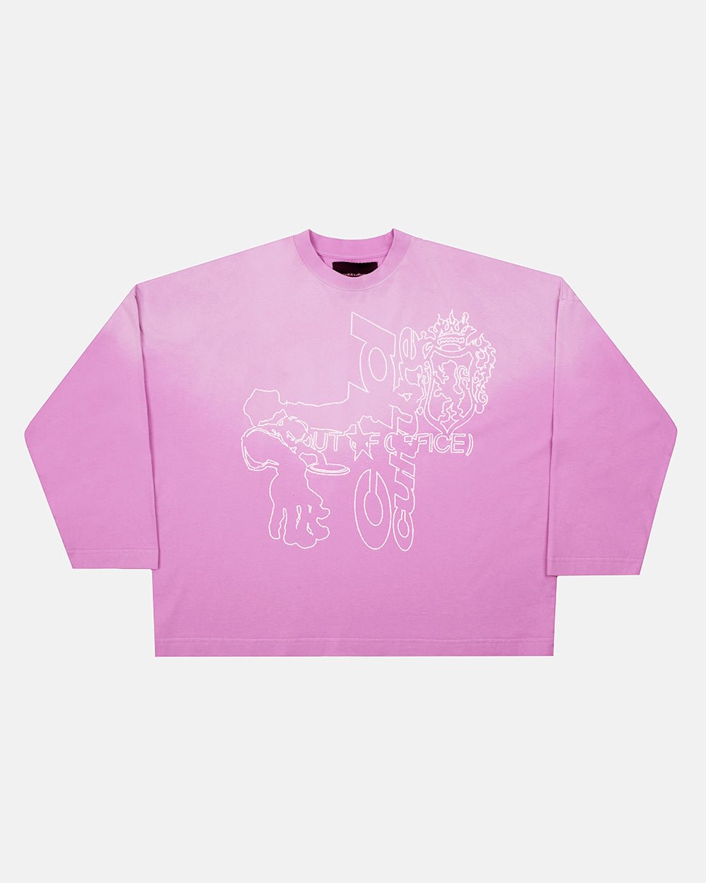 OUT OF THE OFFICE LONGSLEEVE PINK - pink graphic print longsleeve tee, front view - Cold Culture #packshot