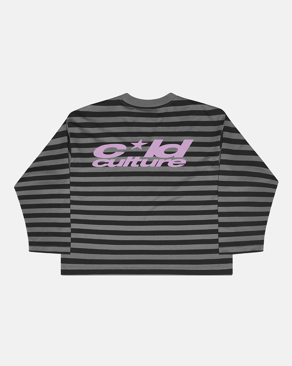 PARDON ME LONGSLEEVE BLACK & GREY - grey and black striped longsleeve tee, back view - Cold Culture #packshot