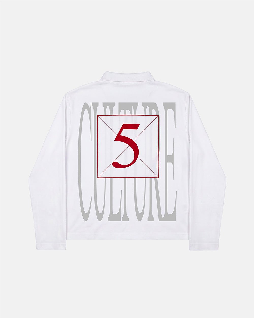 PAUSE LONGSLEEVE POLO WHITE - white graphic longsleeve polo shirt, back view - Cold Culture #packshot