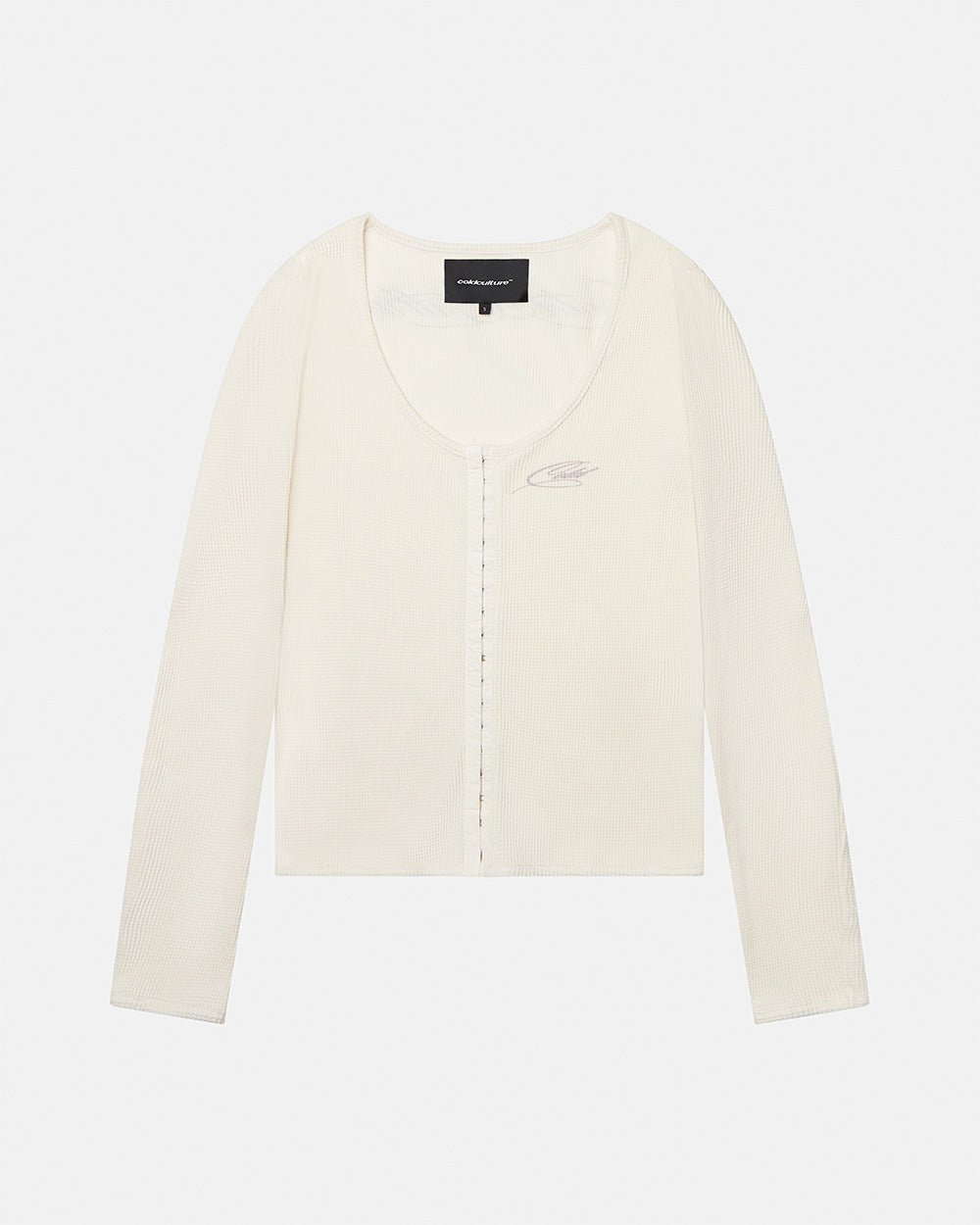 PERFECT LONGSLEEVE TOP OFF WHITE - off white longsleeve top, front view - Cold Culture #packshot