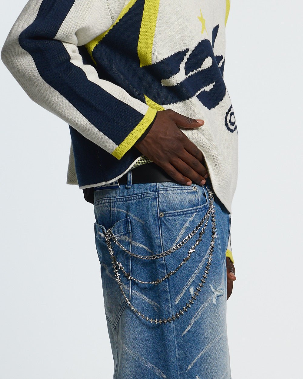 PIM PAM PUM HIP CHAIN - silver layered hip chain, worn detail - Cold Culture