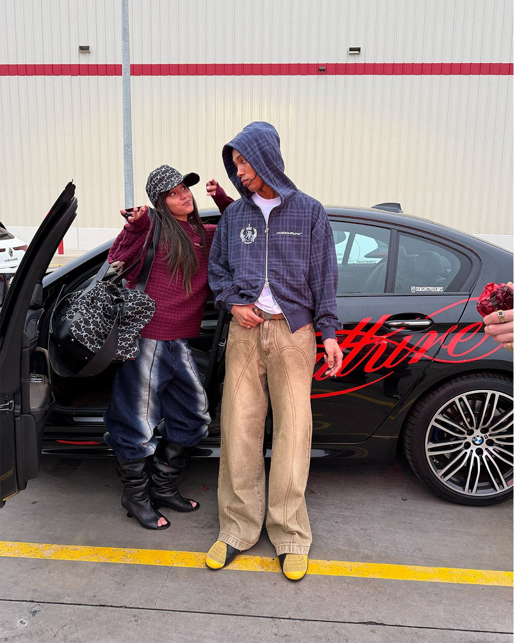 POSH ZIP HOODIE NAVY - navy plaid zip-up hoodie, street style shot - Cold Culture