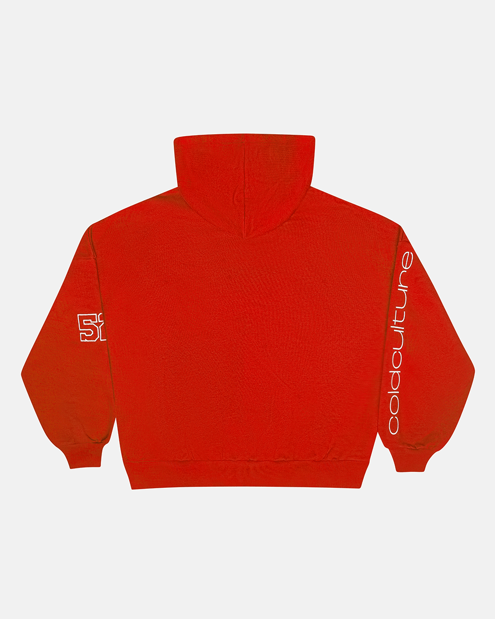 PRESTIGE ZIP HOODIE RED & WHITE - red and white zip-up hoodie, back view - Cold Culture #packshot