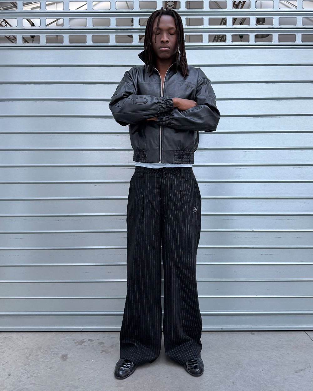 RACING JACKET BLACK - black leather jacket, street style shot - Cold Culture