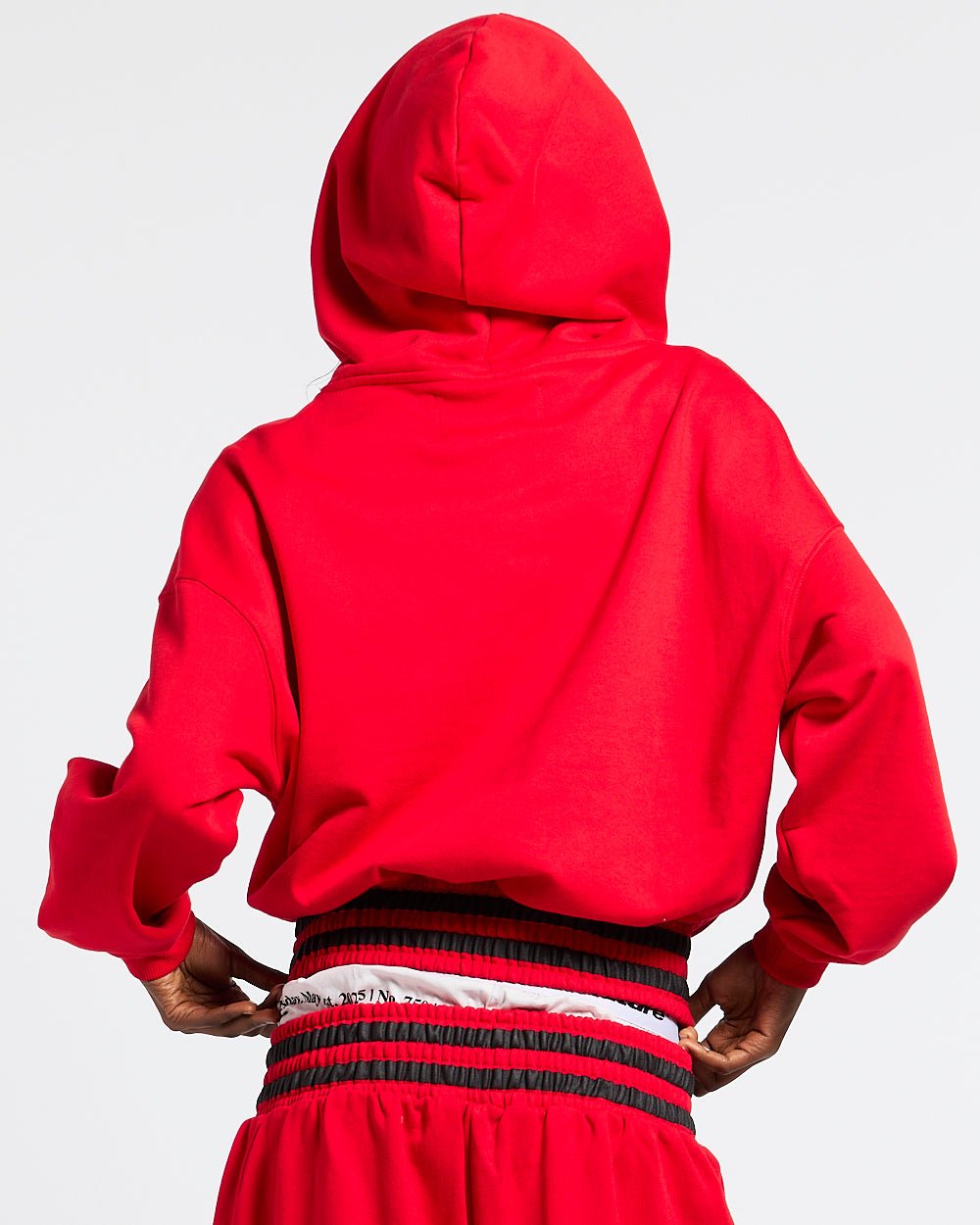 RAGE IN THE RING HOODIE RED - red graphic print hoodie, back view on female model - Cold Culture #woman