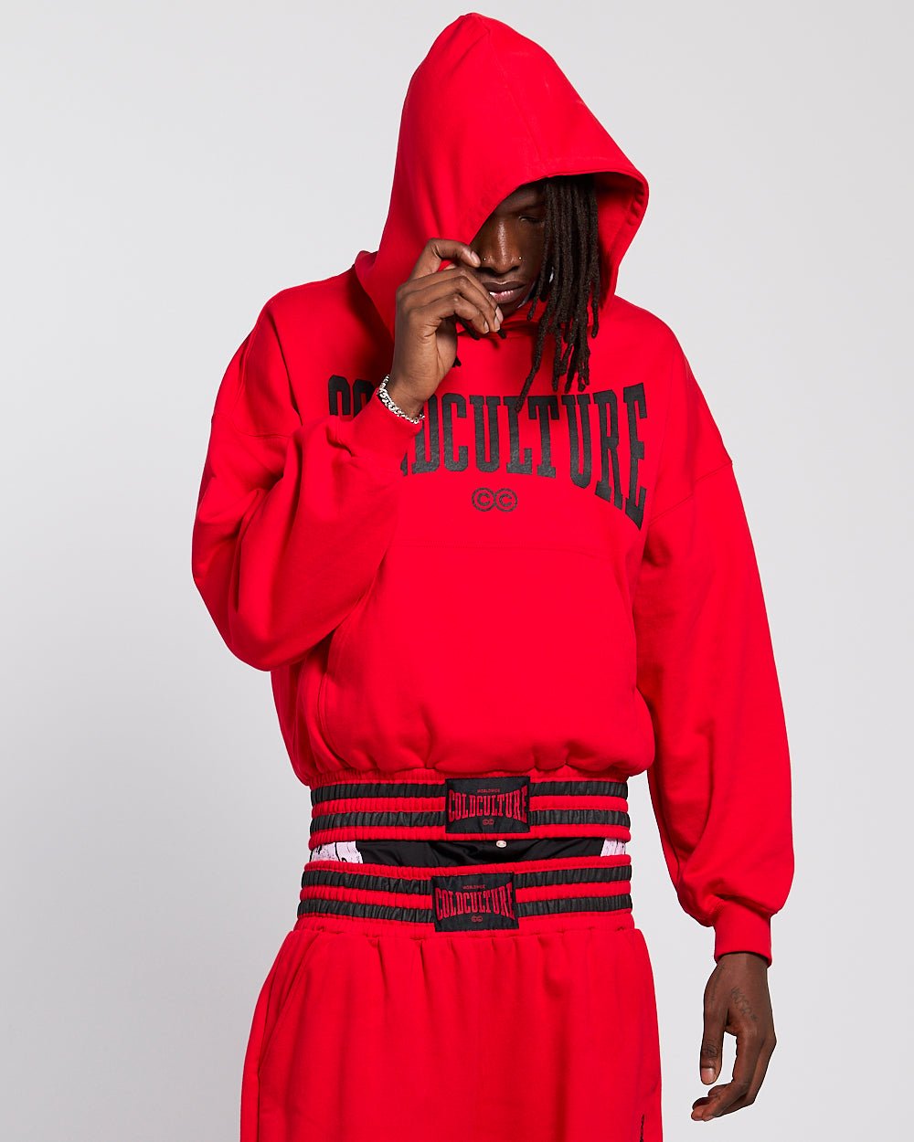 RAGE IN THE RING HOODIE RED - red graphic print hoodie, front view on male model - Cold Culture #man