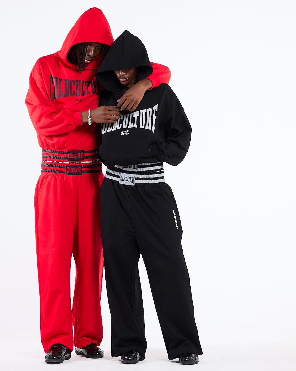 RAGE IN THE RING PANTS RED - red baggy sweatpants, street style shot - Cold Culture