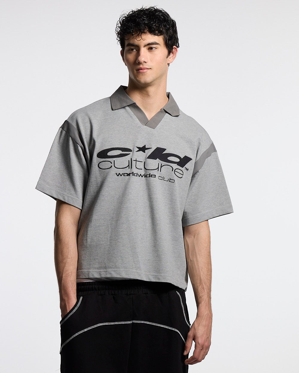 RAW CITY POLO GREY - heather grey polo shirt, front view on male model - Cold Culture #man