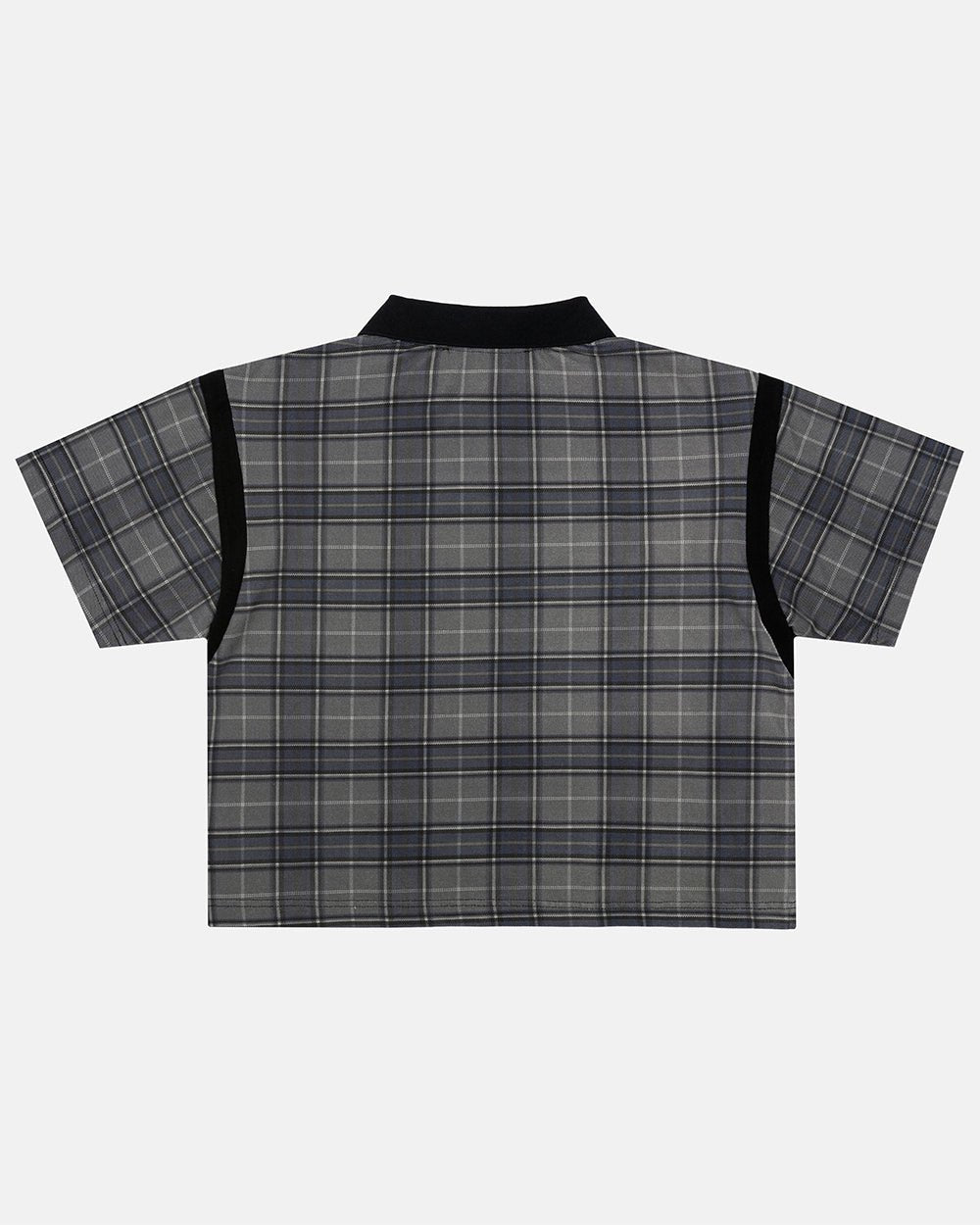 RAW CITY POLO TARTAN - grey tartan polo shirt, back view - Cold Culture #packshot