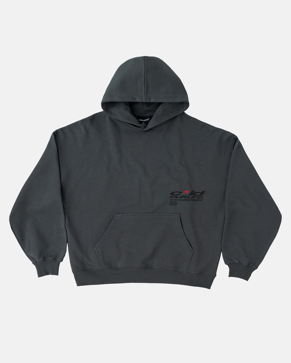 REBEL HOODIE GREY - charcoal grey graphic print hoodie, front view - Cold Culture #packshot