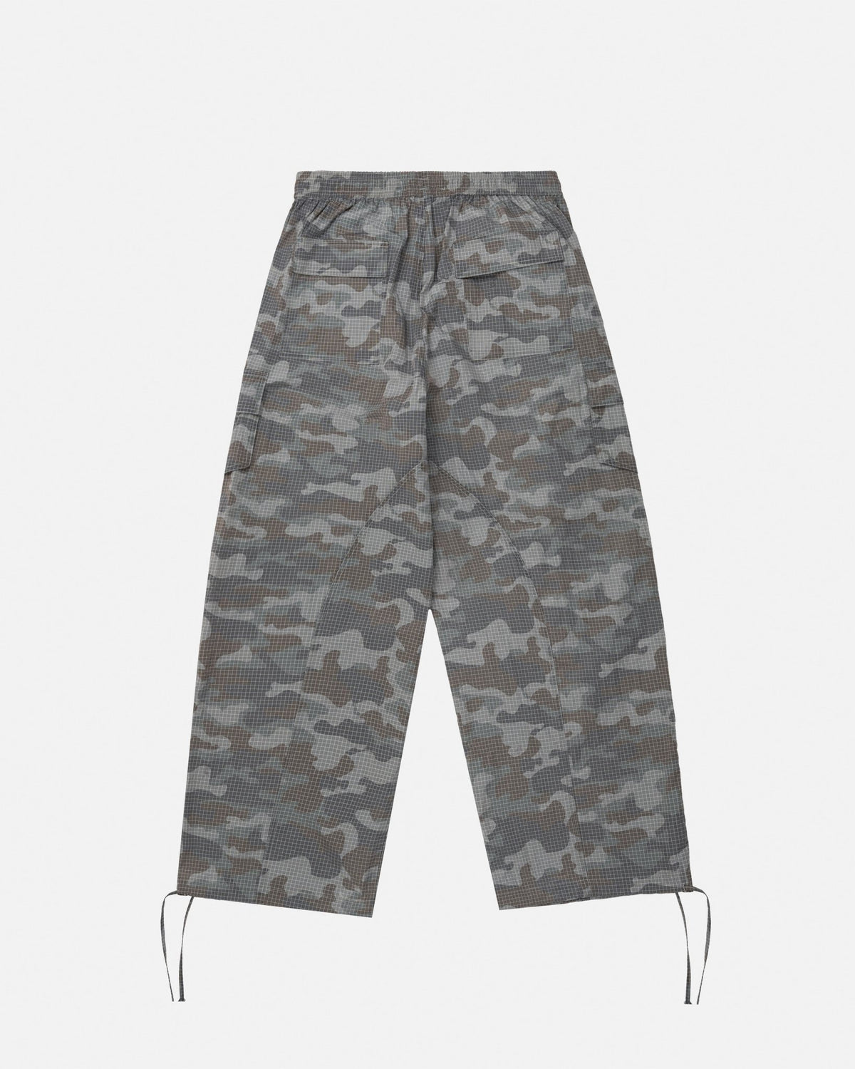 RESERVED CARGO PANTS CAMO - grey camo cargo pants, back view - Cold Culture #packshot