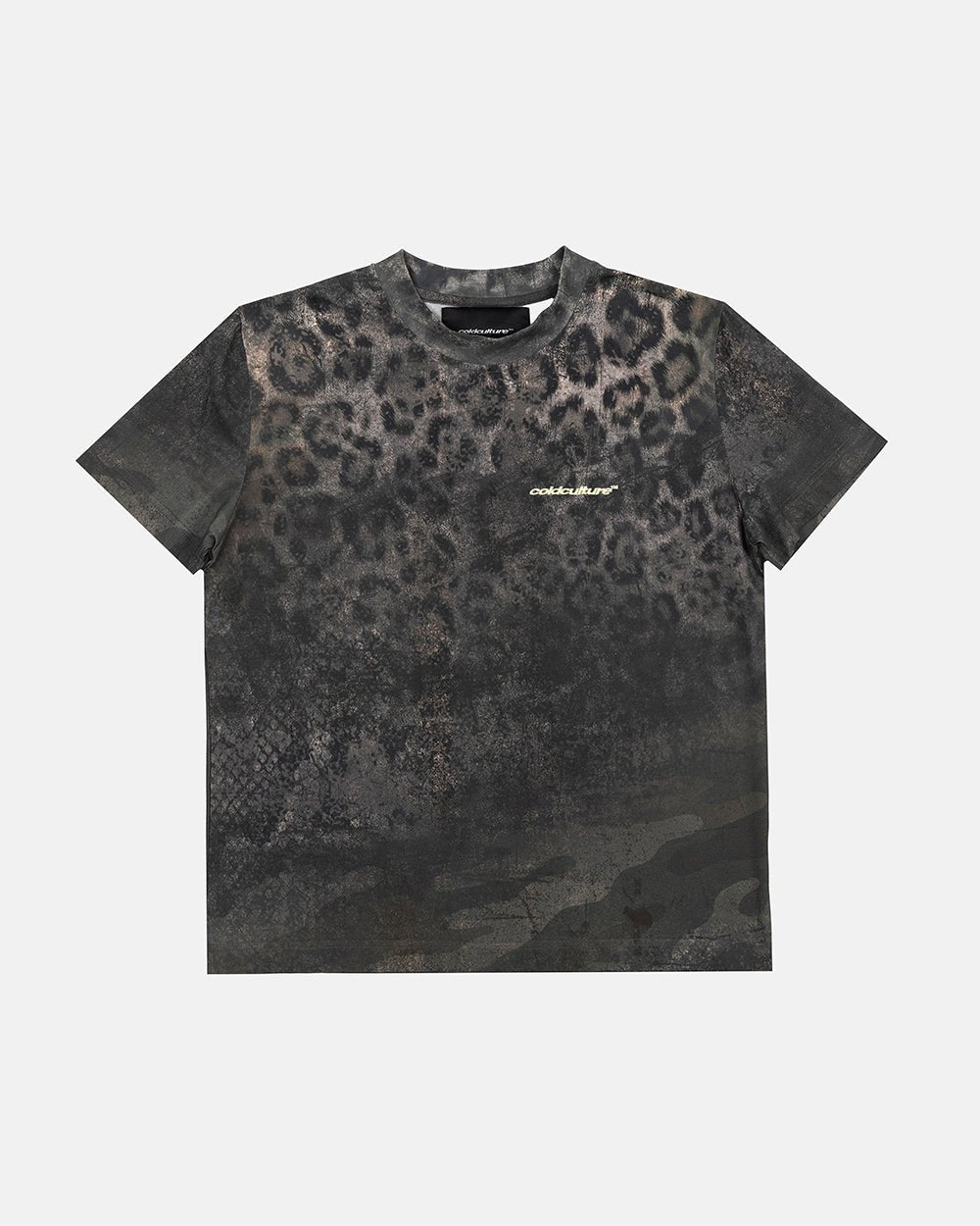 RICH FARMER TEE LEOPARD - washed leopard print tee, front view - Cold Culture #packshot