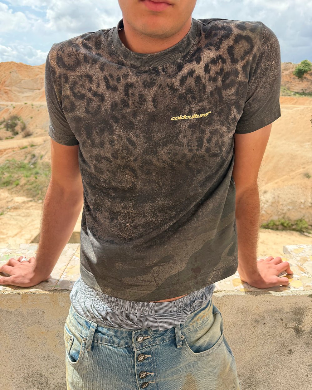 RICH FARMER TEE LEOPARD - washed leopard print tee, worn detail - Cold Culture