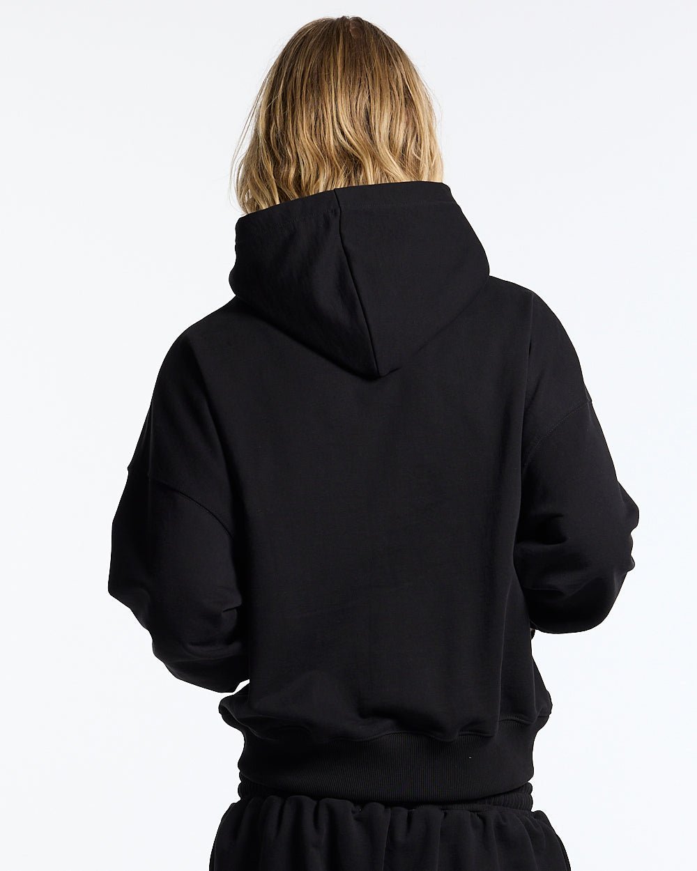RIDING CLUB HOODIE BLACK - black embroidered hoodie, back view on male model - Cold Culture #man