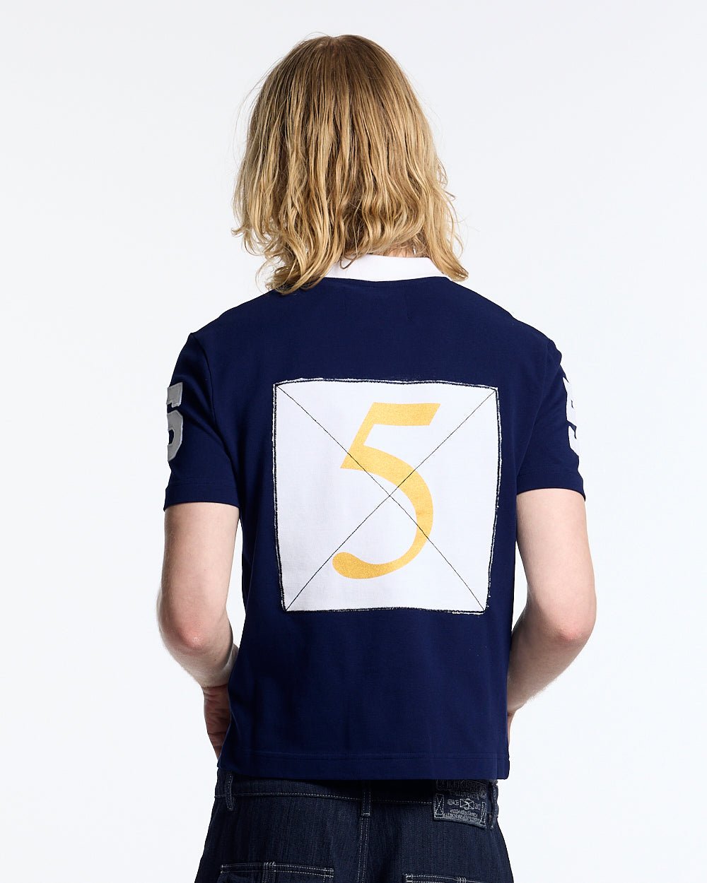 RIDING CLUB POLO NAVY - navy embroidered polo shirt, back view on male model - Cold Culture #man