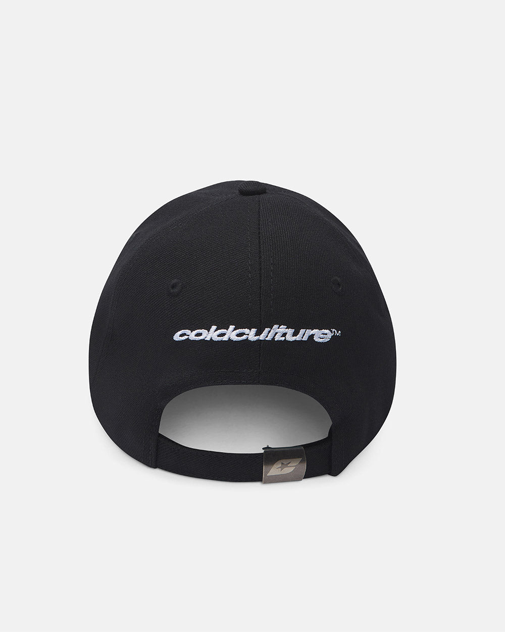 RIOT CAP BLACK - black logo print cap, back view - Cold Culture #packshot