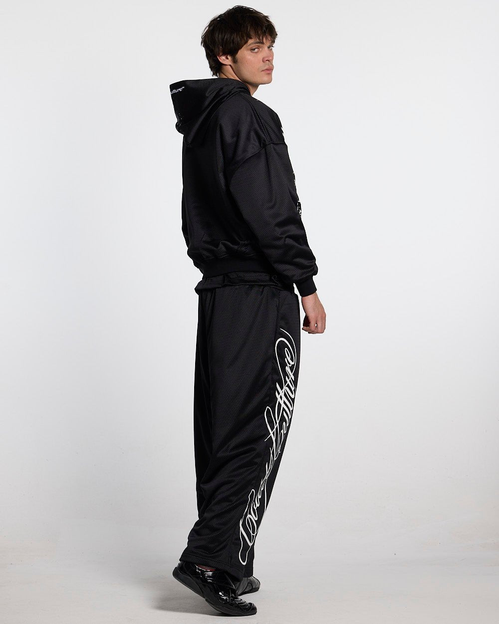 RIOT MESH HOODIE BLACK - black mesh hoodie, side view - Cold Culture #man