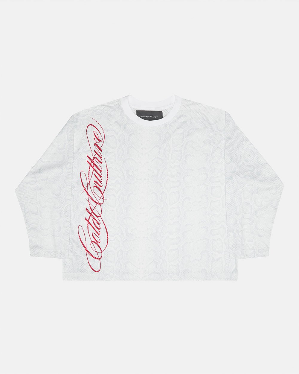 RIOT MESH LONGSLEEVE WHITE - white mesh longsleeve tee, front view - Cold Culture #packshot