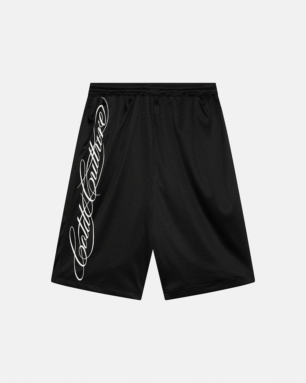 RIOT MESH SHORT BLACK - black mesh shorts, front view - Cold Culture #packshot