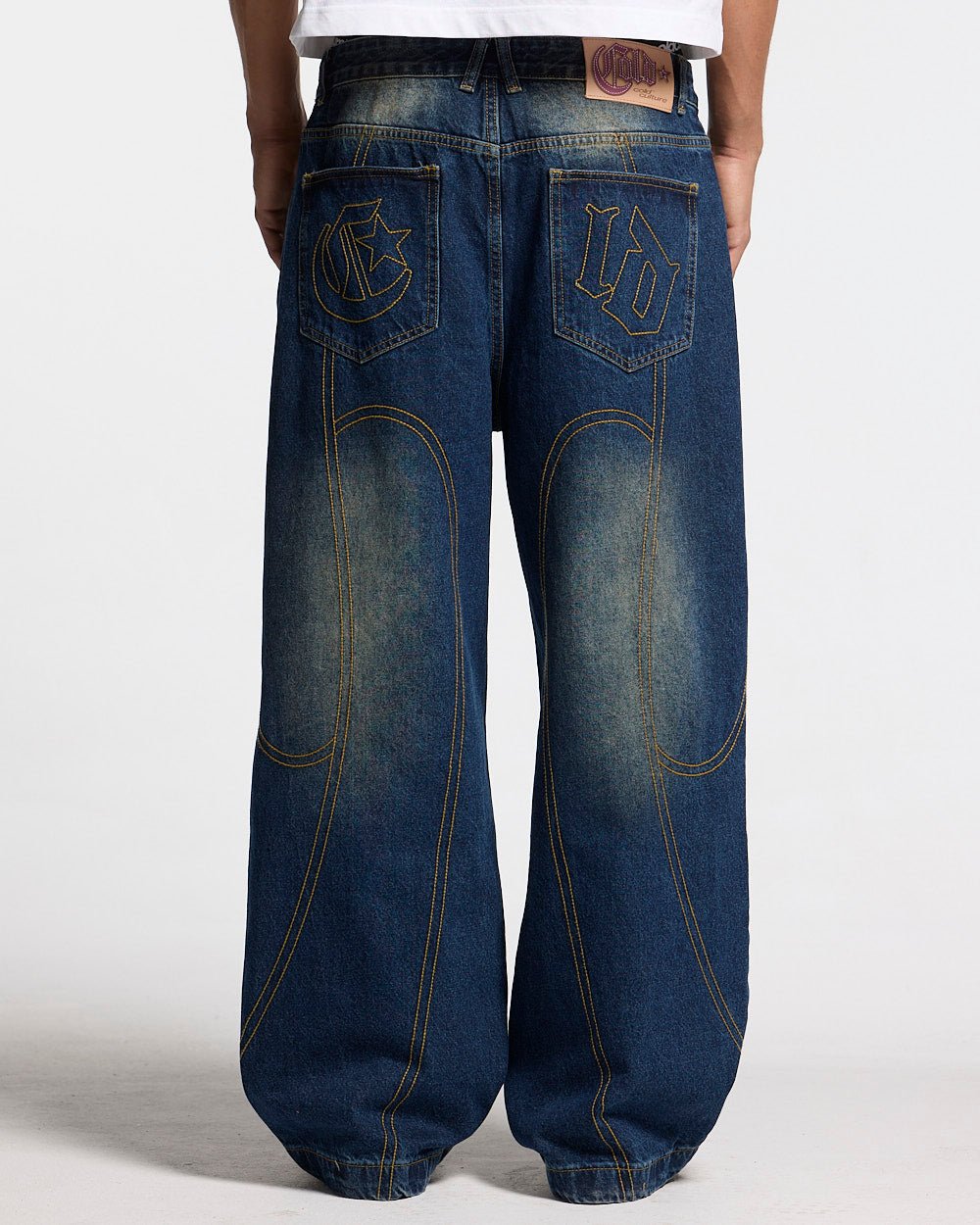 ROCKSTAR V2 PANTS DENIM - washed blue denim pants, back view on male model - Cold Culture