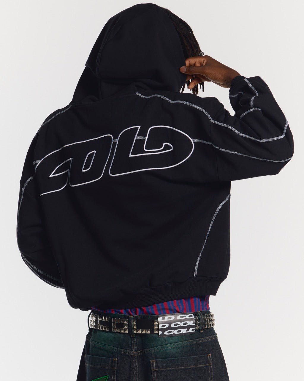 ROLLER HOODIE BLACK - black oversized hoodie, back view on male model - Cold Culture