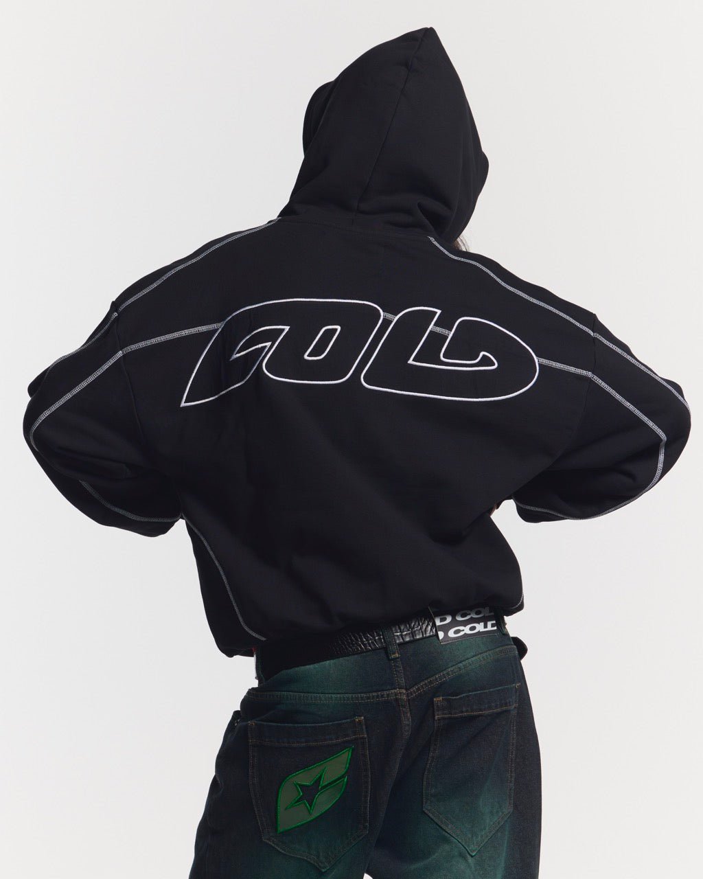 ROLLER HOODIE BLACK - black oversized hoodie, back view on female model - Cold Culture #woman