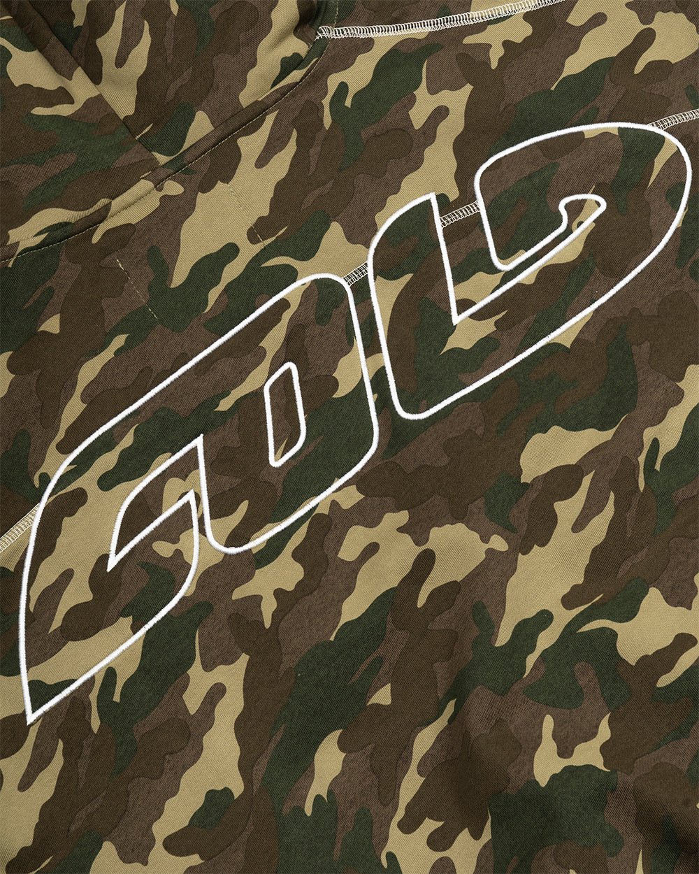 ROLLER HOODIE CAMO GREEN - green camo hoodie, detail close-up - Cold Culture