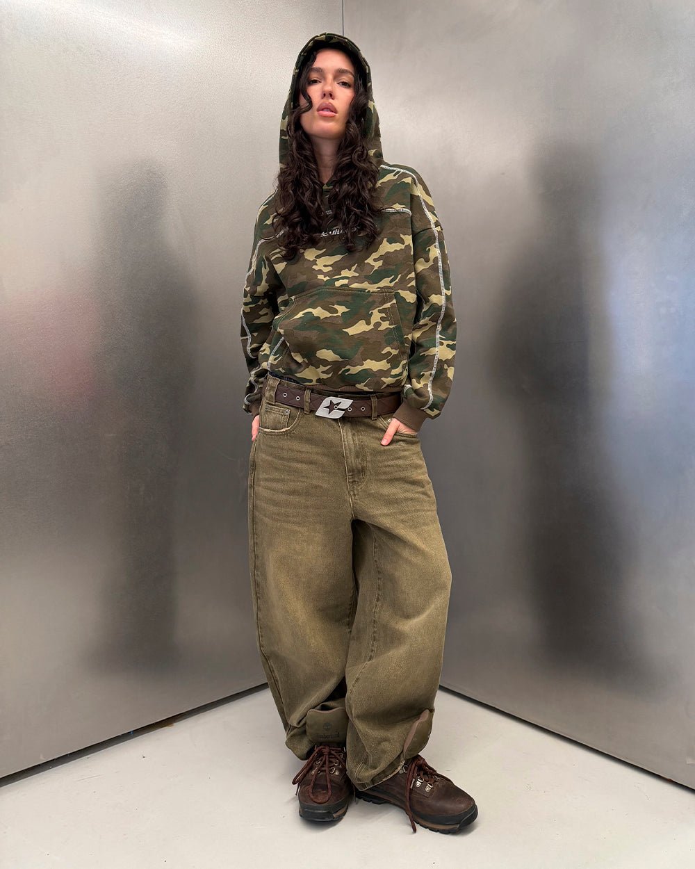ROLLER HOODIE CAMO GREEN - green camo hoodie, street style shot - Cold Culture #woman