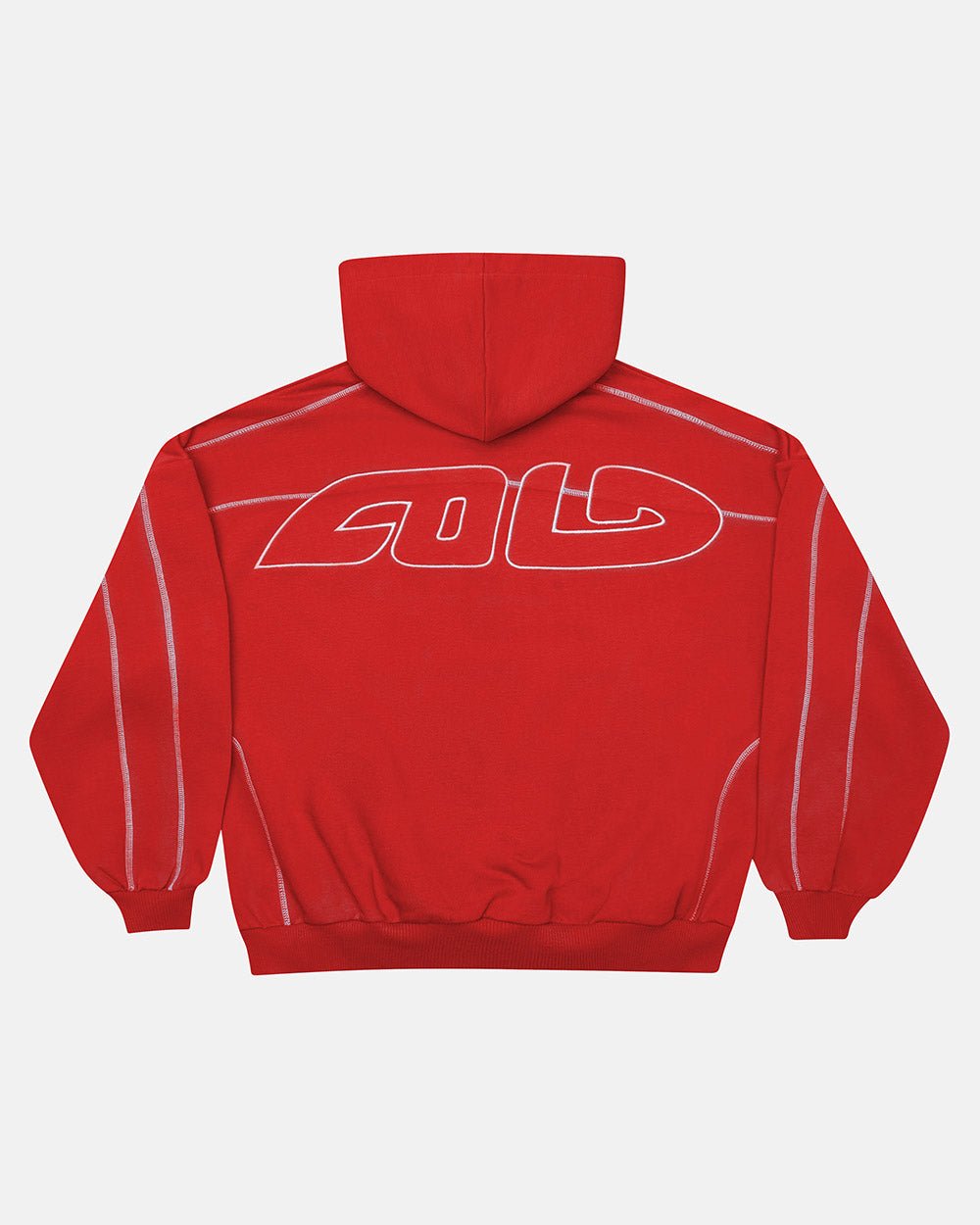 ROLLER HOODIE RED - red contrast stitch hoodie, back view - Cold Culture #packshot