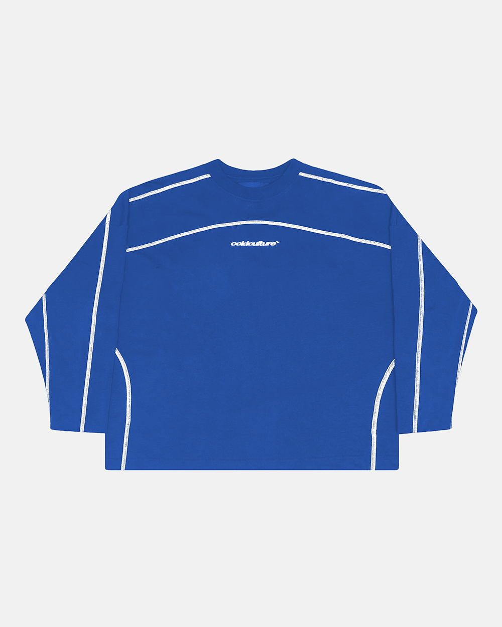 ROLLER LONGSLEEVE TEE VIBRANT BLUE - blue contrast stitch longsleeve tee, front view - Cold Culture #packshot