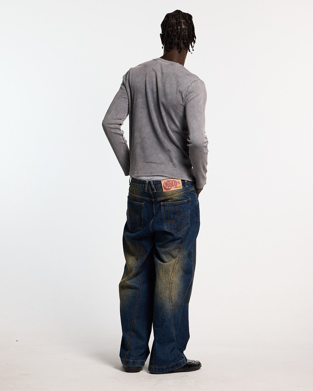 SAINTLESS LONGSLEEVE GREY - grey graphic print longsleeve tee, back view on male model - Cold Culture #man