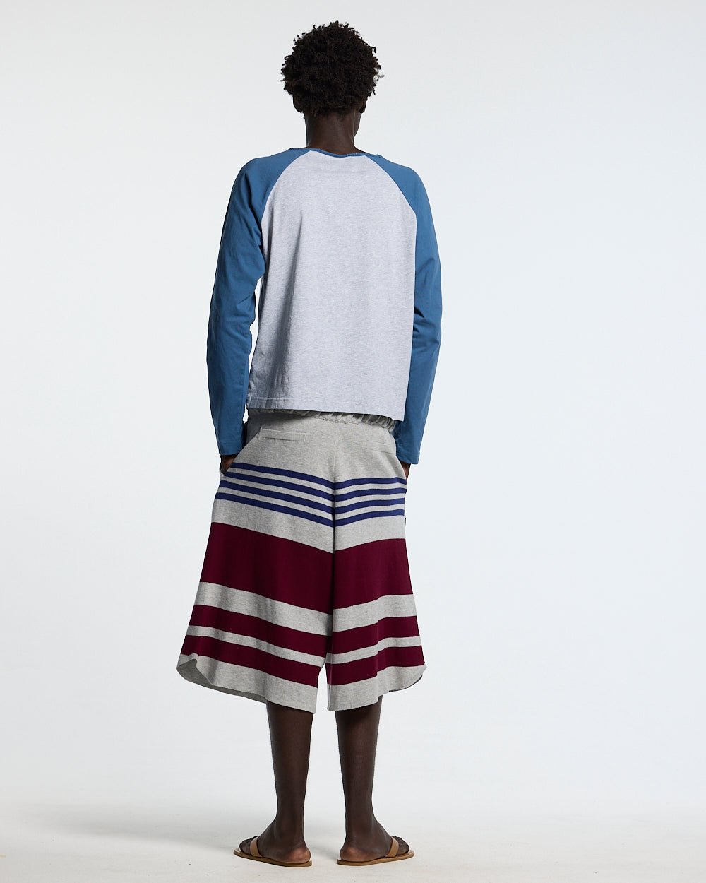 SALTY LONGSLEEVE HEATHER GREY - grey and blue raglan longsleeve tee, back view on male model - Cold Culture #man