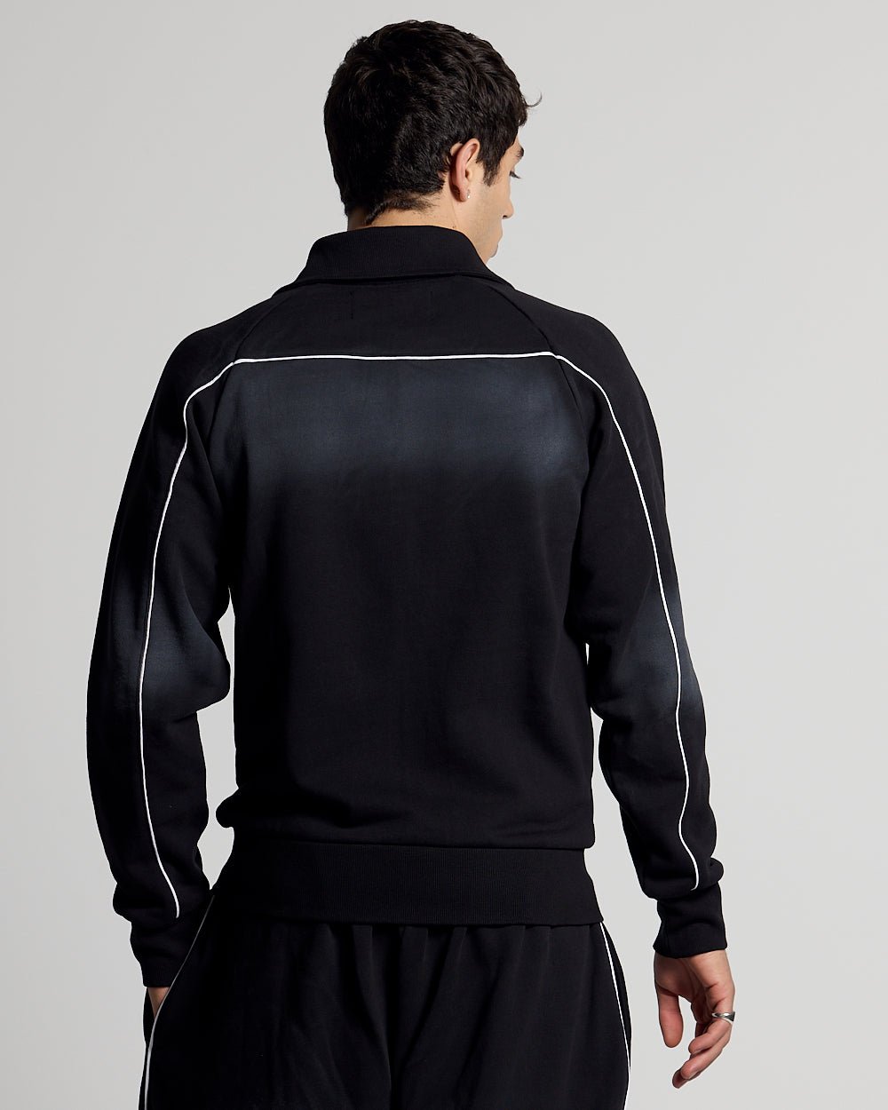 SAVAGE WASHED JACKET BLACK - black washed zip-up hoodie, back view on male model - Cold Culture #man
