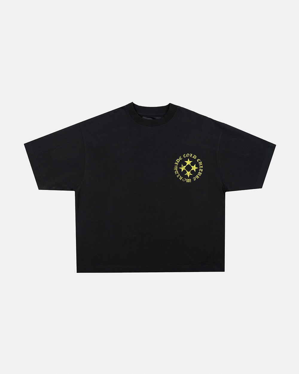 SCATTER TEE BLACK - black graphic print tee, front view - Cold Culture #packshot