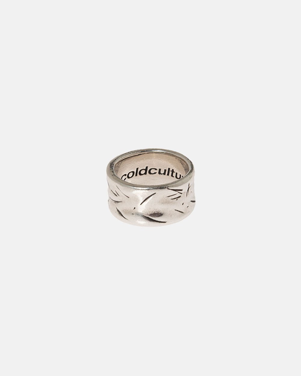 SCRATCH RING - silver scratched band ring, detail close-up - Cold Culture