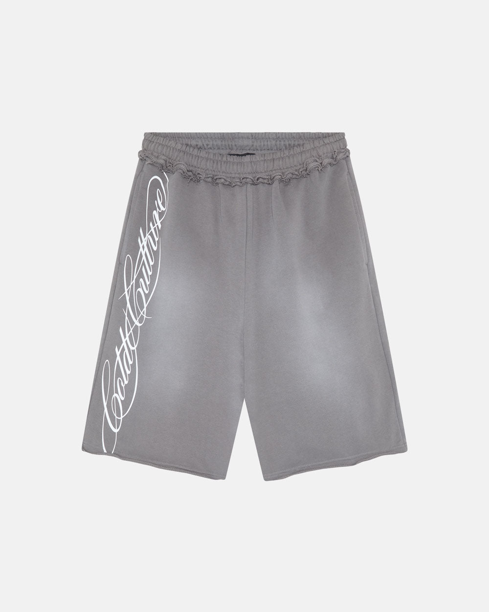 SCRIPT SHORT ANTRACITE GREY - washed grey shorts, front view - Cold Culture #packshot