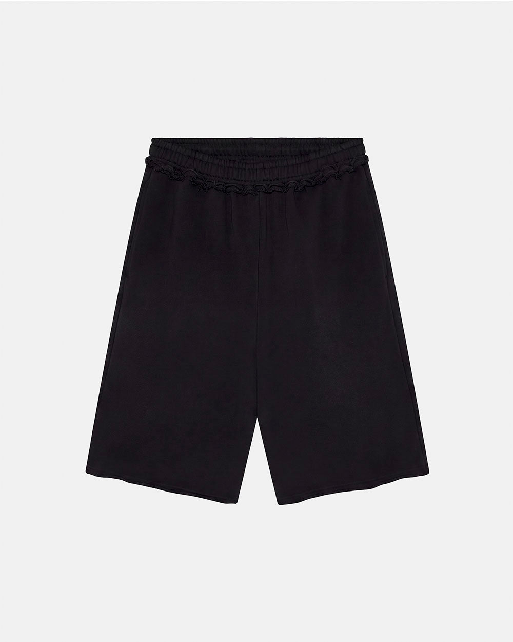 SCRIPT SHORT BLACK - black graphic print shorts, back view - Cold Culture #packshot