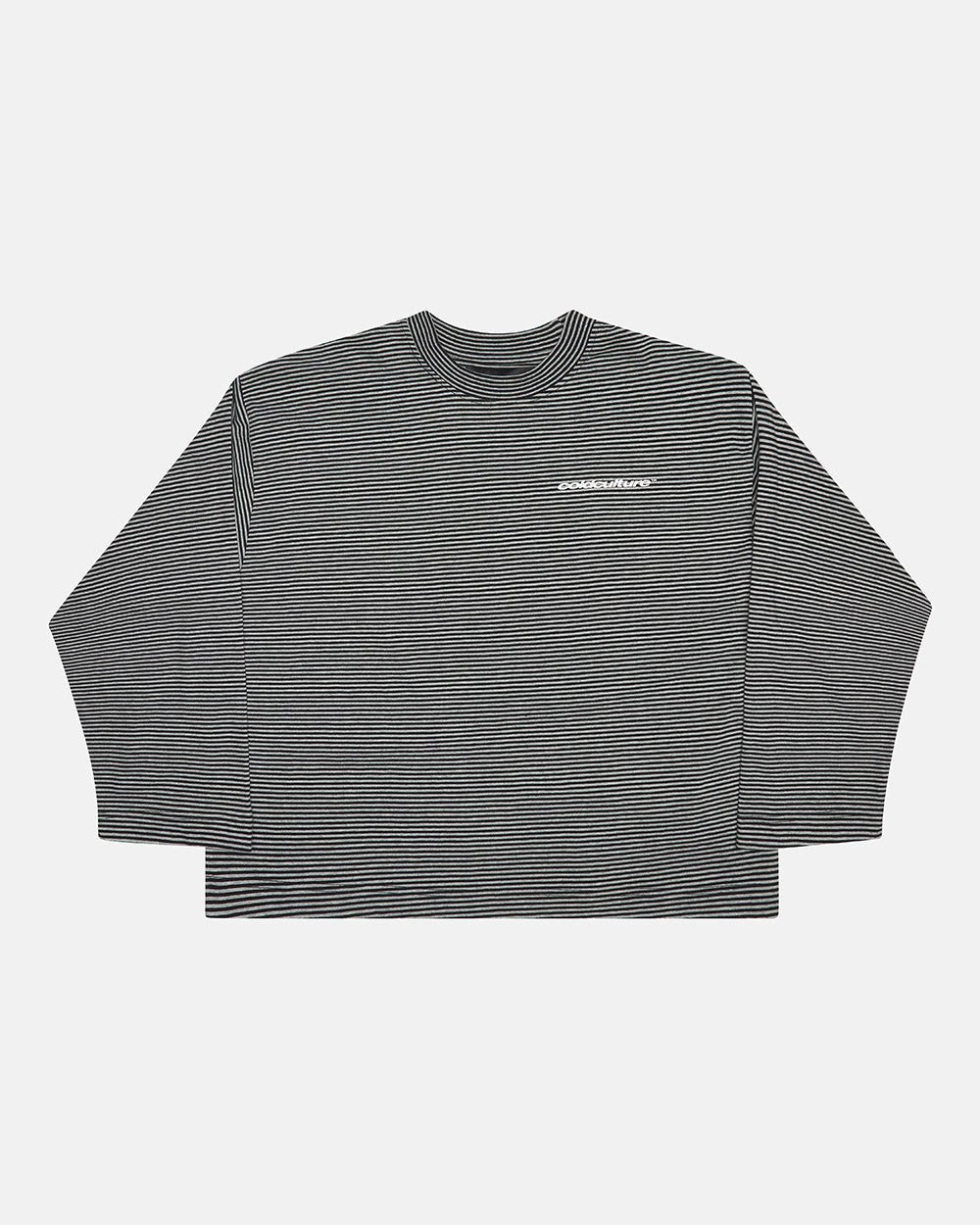 SCRIPT STRIPES LONGSLEEVE BLACK - black striped longsleeve tee, front view - Cold Culture #packshot