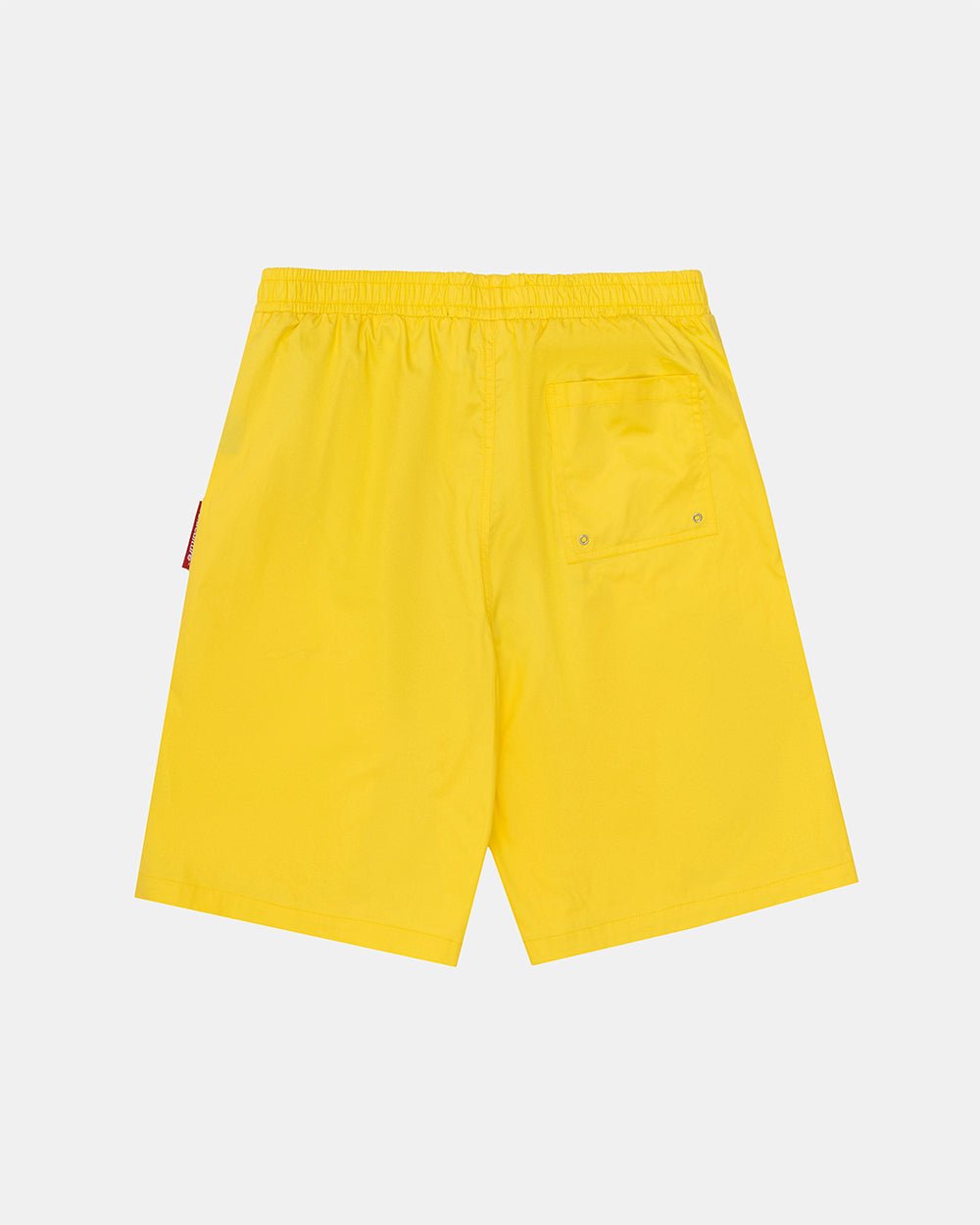 SCRIPT SWIMSHORTS YELLOW - yellow script print swim shorts, back view - Cold Culture #packshot