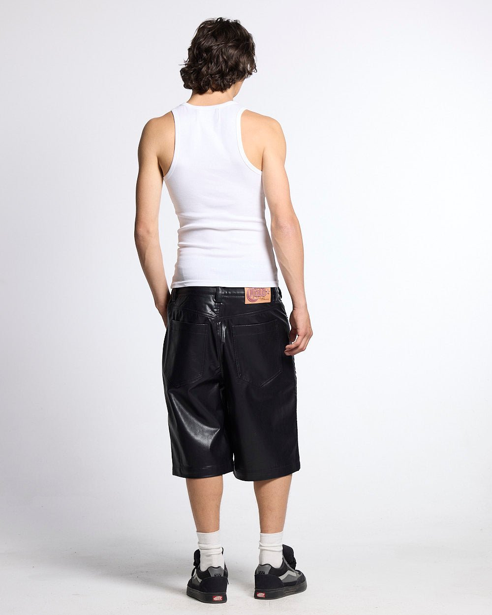SCRIPT TANK TOP WHITE - white ribbed tank top, back view on male model - Cold Culture #man