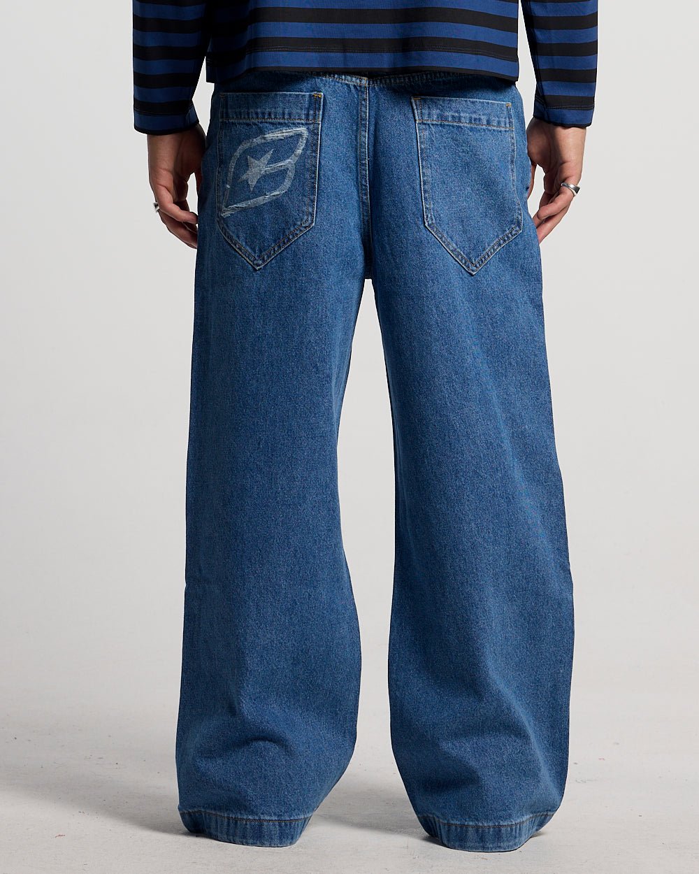 SCRIPT V3 PANTS LIGHT BLUE - light blue distressed denim pants, back view on male model - Cold Culture
