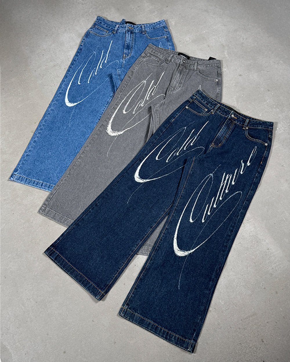 SCRIPT V3 PANTS RAW DENIM - dark blue baggy denim pants, flat lay - Cold Culture