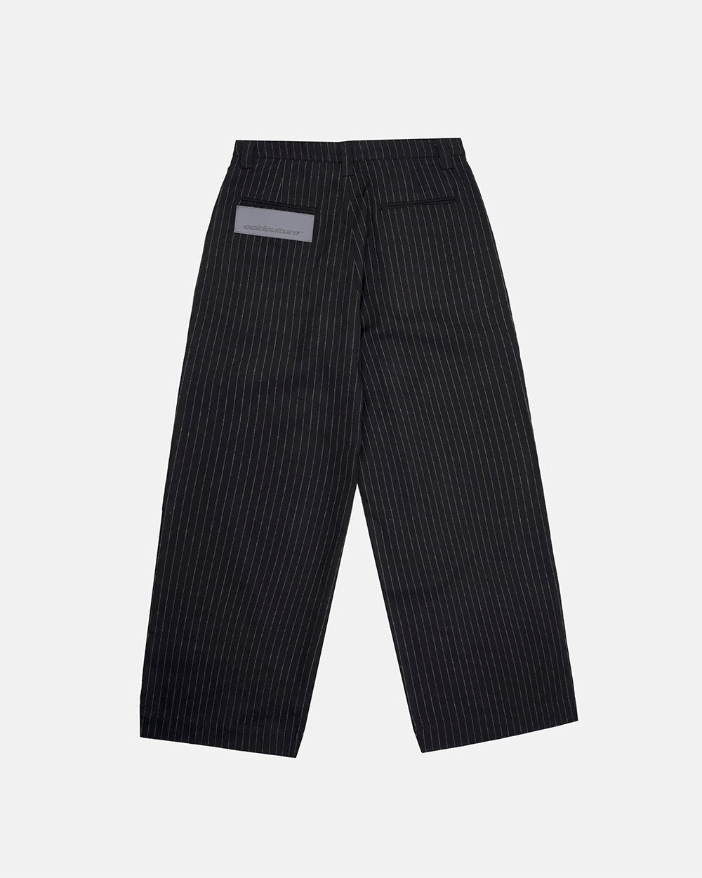 SEAM EFFECT LINE PANTS BLACK - black pinstripe pants, back view - Cold Culture #packshot