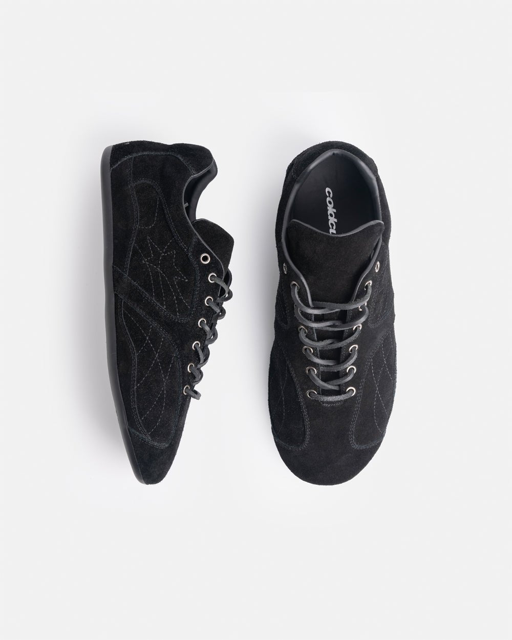 SILENT CODE SNEAKERS SUEDE BLACK - black suede sneakers, flat lay - Cold Culture #packshot