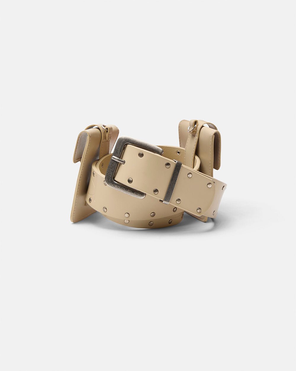 SNAP BELT BEIGE - beige leather pouch belt, front view - Cold Culture #packshot