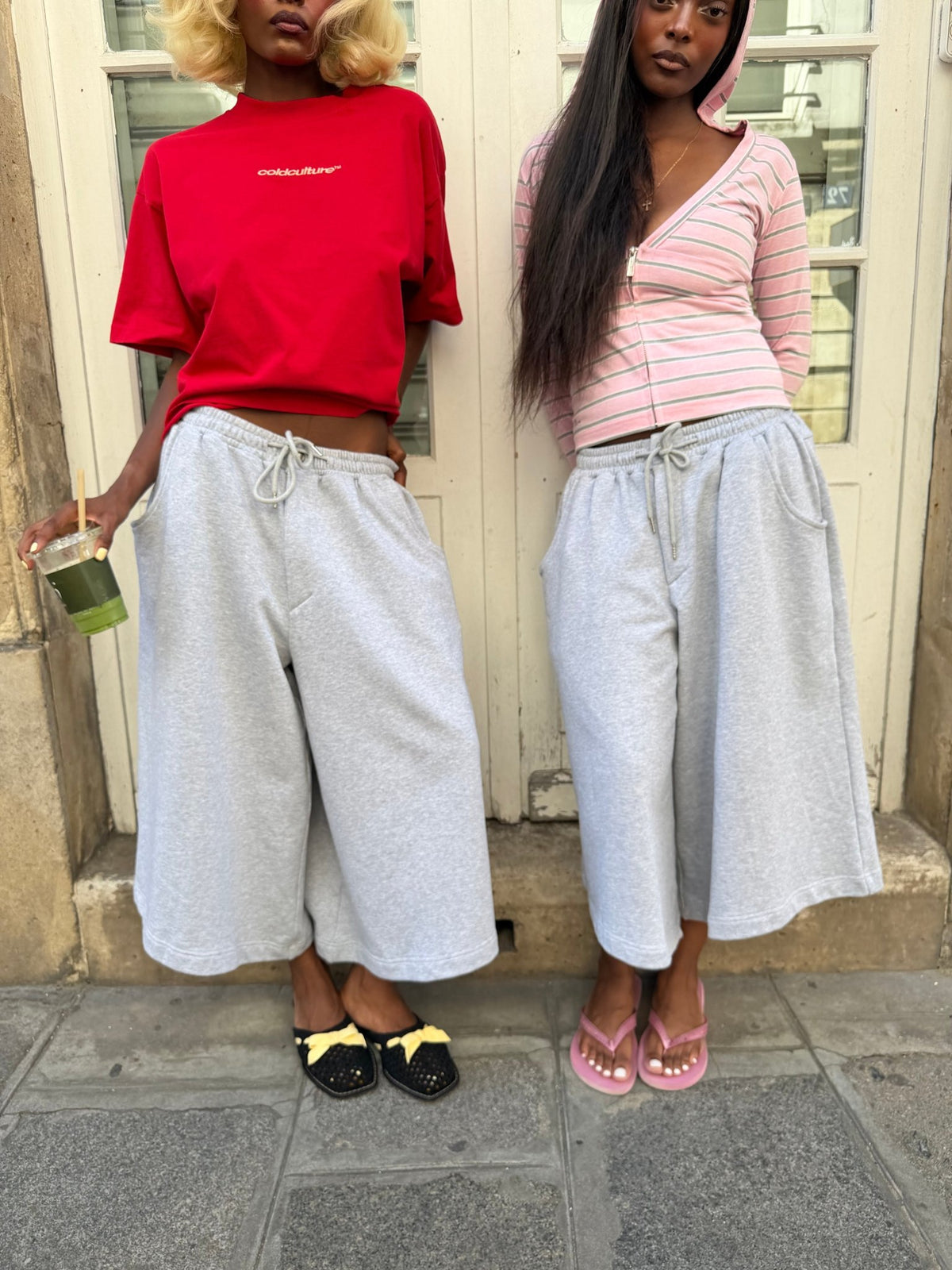 SNAPPED V2 JORTS HEATHER GREY - heather grey oversized sweat shorts, street style shot - Cold Culture #woman