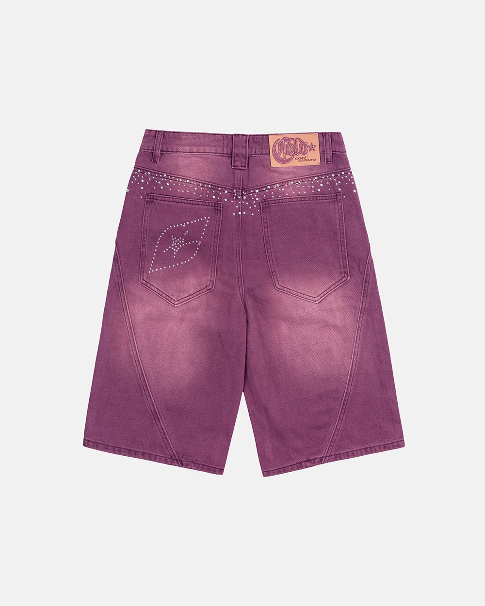 SPARK SHORTS BURGUNDY - washed burgundy denim shorts, back view - Cold Culture #packshot