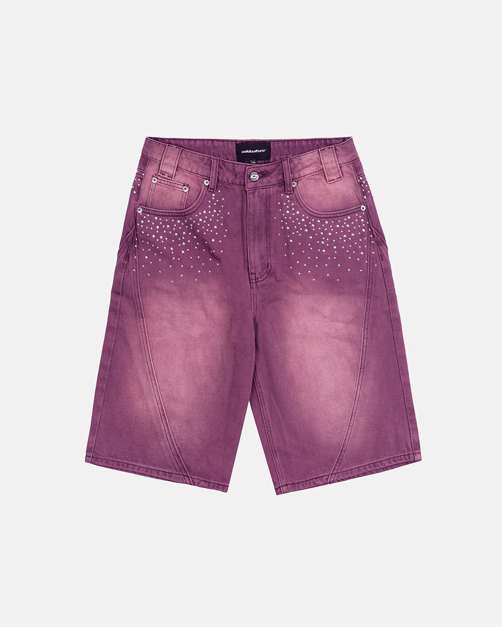 SPARK SHORTS BURGUNDY - washed burgundy denim shorts, front view - Cold Culture #packshot