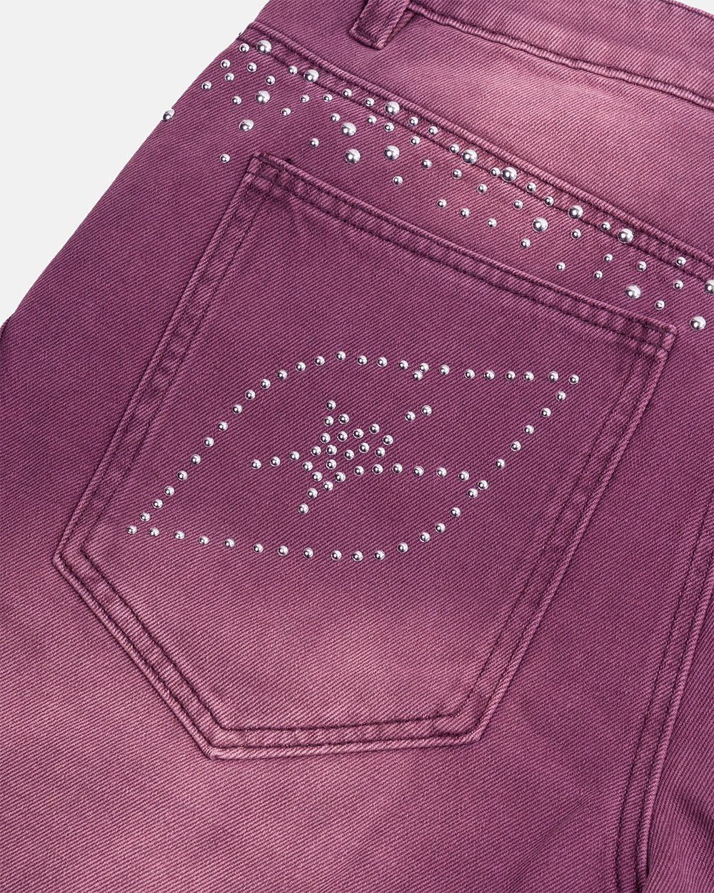 SPARK SHORTS BURGUNDY - washed burgundy denim shorts, detail close-up - Cold Culture
