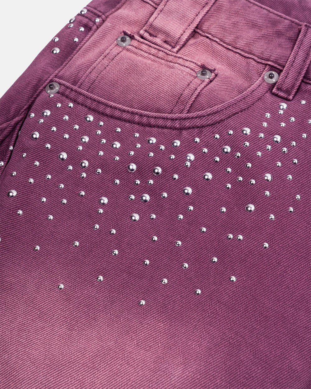 SPARK SHORTS BURGUNDY - washed burgundy denim shorts, detail close-up - Cold Culture